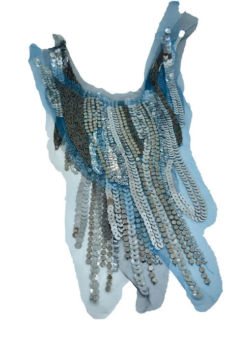 Beaded Applique Sequin Mesh Neckline 20 x 8.5
