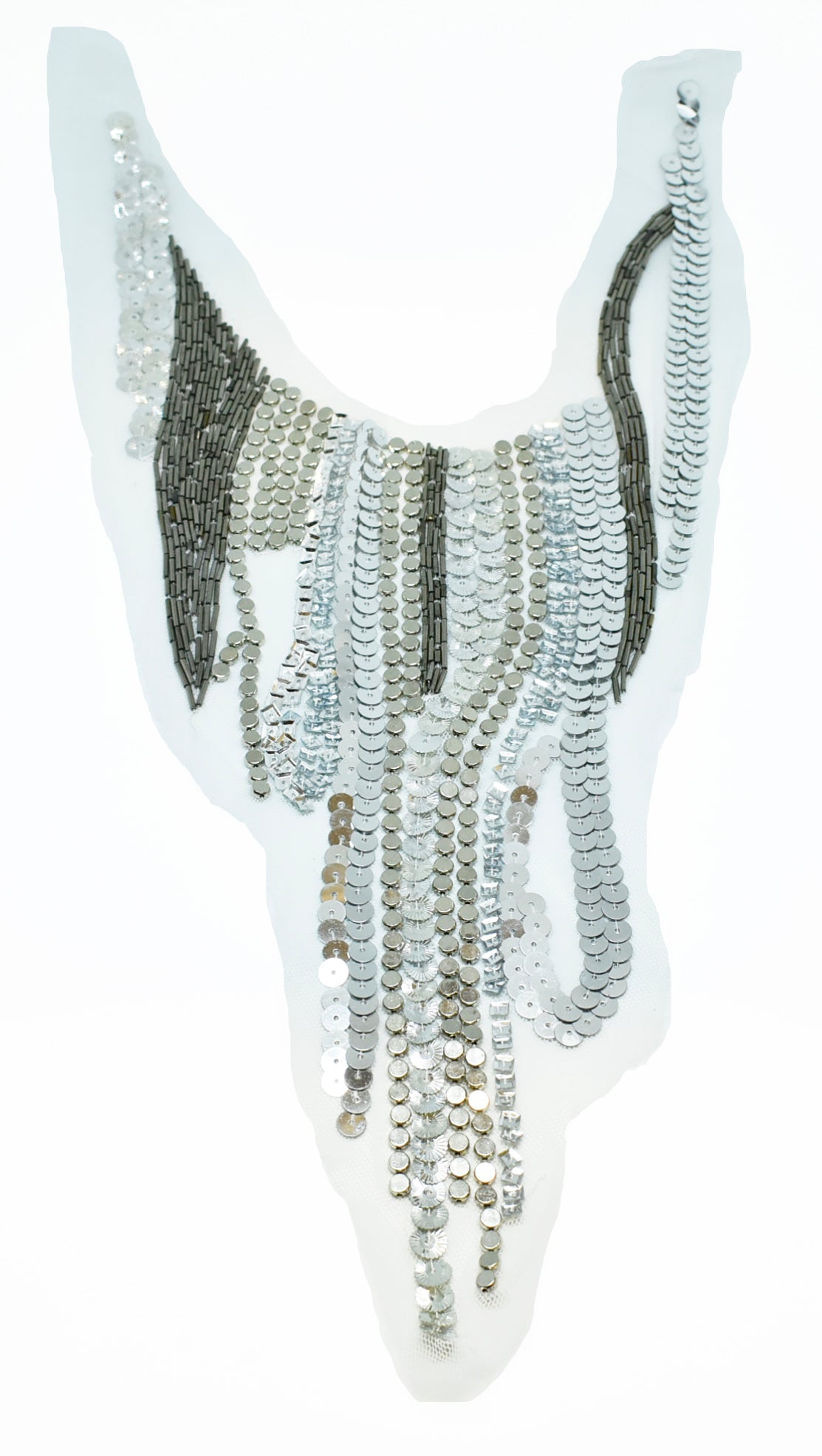 Beaded Applique Sequin Mesh Neckline 20 x 8.5
