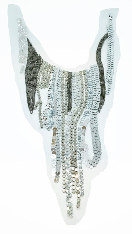 Beaded Applique Sequin Mesh Neckline 20 x 8.5