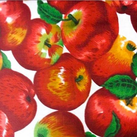 Apple Packed on White Poly Cotton Fabric,