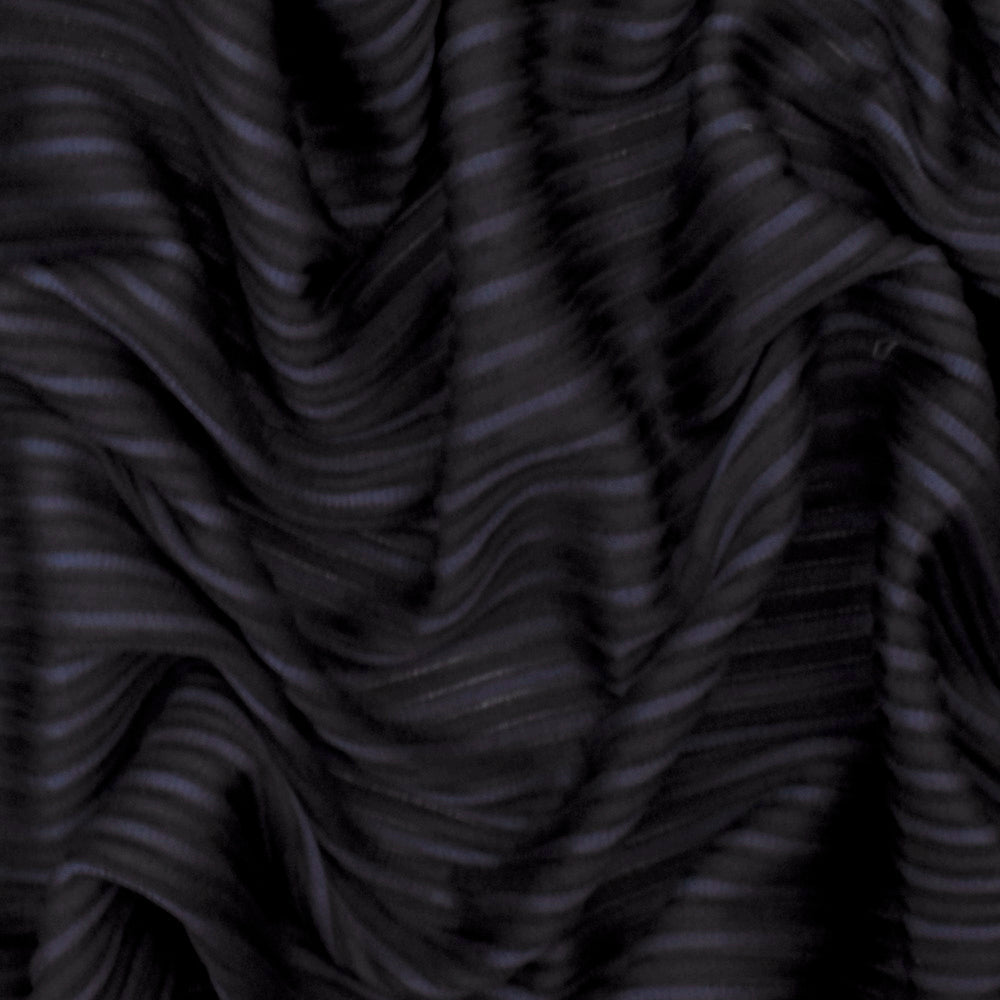 1 Yard Night Navy Blue & Black Stripe Stretch Semi Sheer Knit Textured Soft Fabric, 48 Inches Width