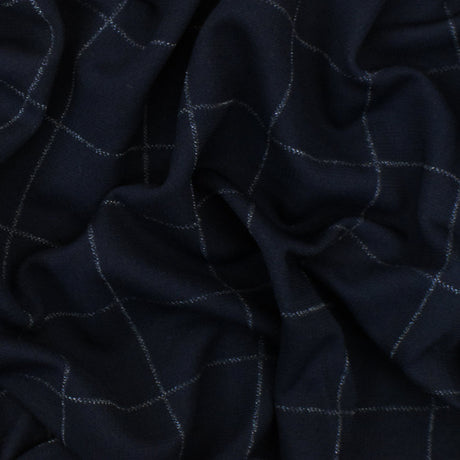 1 Yard Stark Navy White Check Printed Polyester Wool Double Knit Fabric 53 Inches
