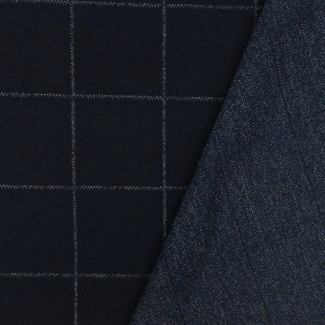 1 Yard Stark Navy White Check Printed Polyester Wool Double Knit Fabric 53 Inches