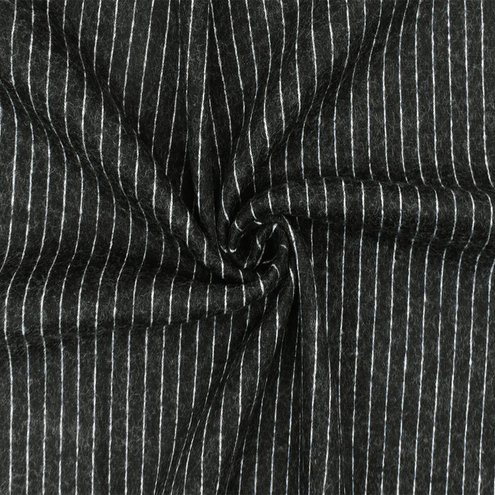 1 Yard Soft Black White Stripe Stretch Wool Brushed Double Knit Fabric 51 Inches
