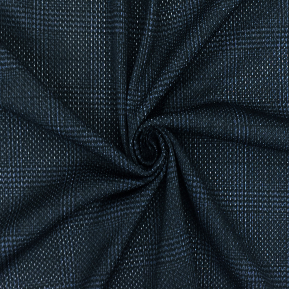 1 Yard Dusty Blue Black Plaid Stretch Polyester Mesh Knit Fabric Wide Athletic Grade 62 Inches