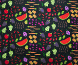 1 Yard Black Multi Fruit Veg Print Stretch Spandex 2x2 Rib Knit Fabric 61 Inches