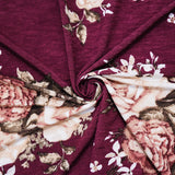 1 Yard Deep Burgundy Multi Poly Floral Onion Skin Jersey Knit Fabric Lightweight Slight Stretch 61 Inches Width