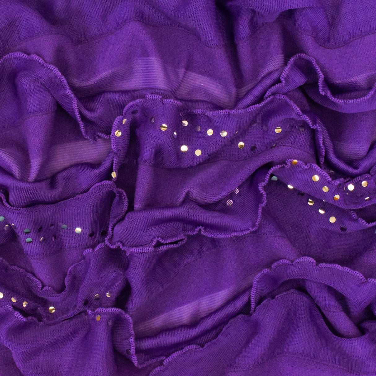 1 Yard Ultra Purple Silver Foil Dot Printed Stretch Poly Ruffle Knit Fabric 52 Inches Wide