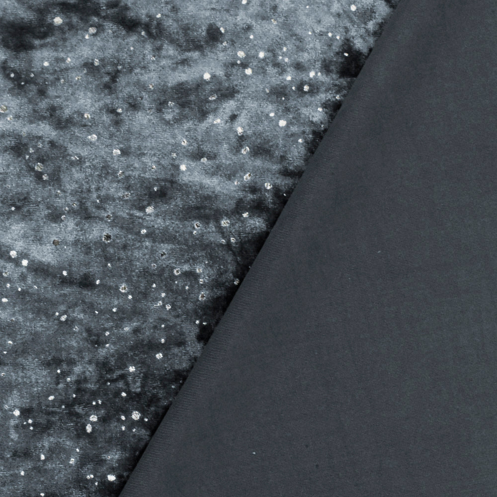 1 Yard Galaxy Blue Silver Drip Dot Foil Stretch Velvet Knit Fabric 61 Inches Wide