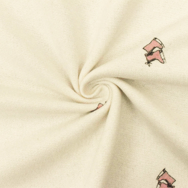 1 Yard Ivory Pink Black Skates Printed Cotton French Terry Knit Fabric Soft Stretch 57 Inches