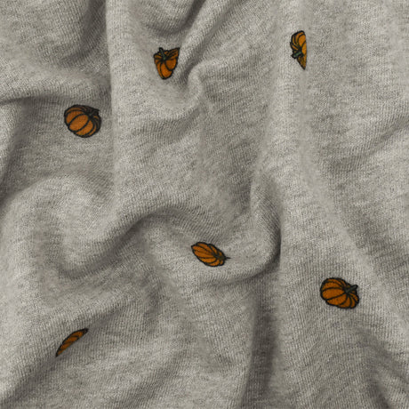 1 Yard Heather Gray Orange Multi Pumpkin Printed Cotton French Terry Knit Fabric Soft Stretch 60 Inches