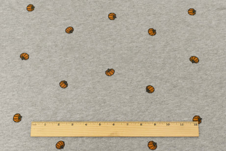 1 Yard Heather Gray Orange Multi Pumpkin Printed Cotton French Terry Knit Fabric Soft Stretch 60 Inches
