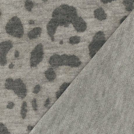 1 Yard Stretch Hacci Knit Fabric Gray Multi Cheetah Pattern Poly Rayon Blend 56" Wide