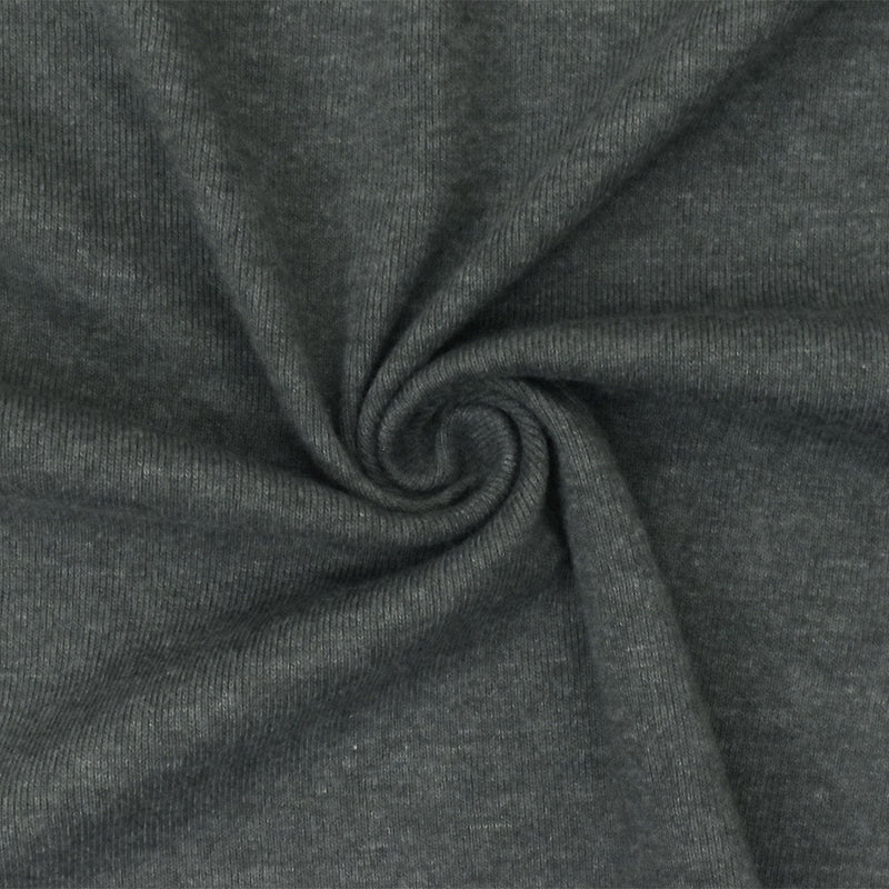1 Yard Heather Dark Graphite Organic Cotton Poly Stretch Spandex Rib Knit Fabric 46 Inches Wide