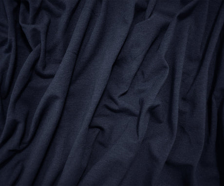 1 Yard Deep Navy Blue Cotton Stretch Jersey with a Matte Look, Soft and Flexible for Casual Wear and Layering, 60 Inches Wide