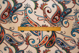 1 Yard Beige-Multi Poly Paisley Print Stretch Spandex Liverpool Double Knit Fabric Lightweight Matte 62 Inches