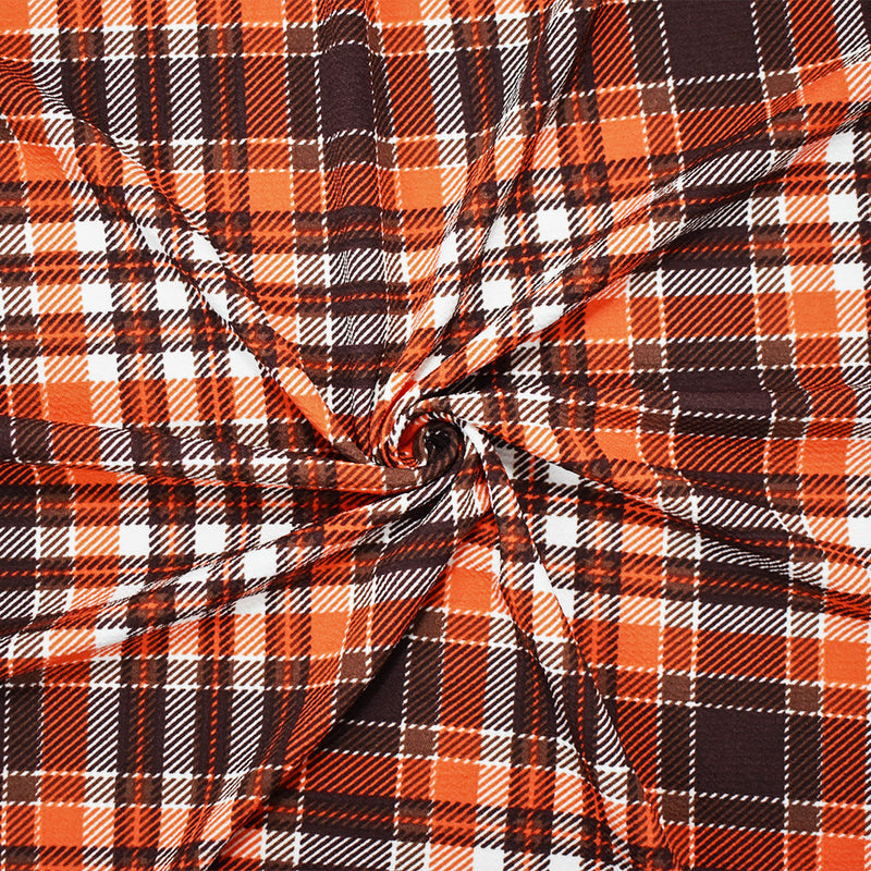 1 Yard Brown-Orange Plaid Liverpool Stretch Spandex Double Knit Fabric Textured 61 Inches