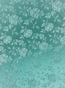 Rose Floral Jacquard Satin Fabric by the Yard 59/60″ Width