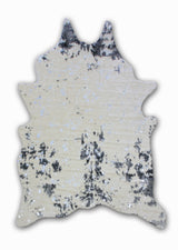 Vegan Cream Metallic Shinny Glow Faux Hide Cowhide Rug - Silver, Brown Patch, Black Patch, 5' X 7' (1 Piece)