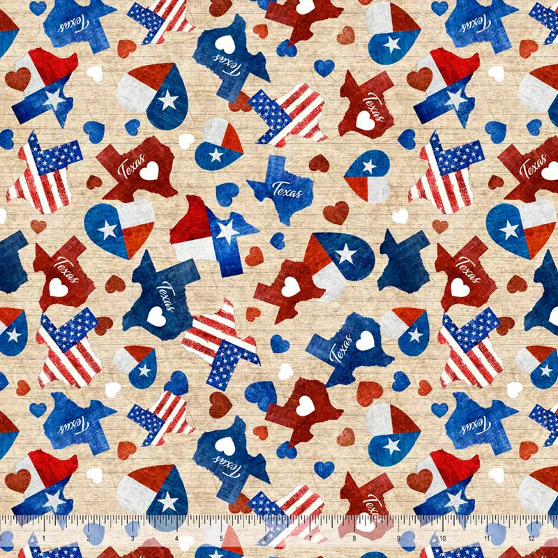 Cotton Print Heart of Texas Tan Fabric 44/45"