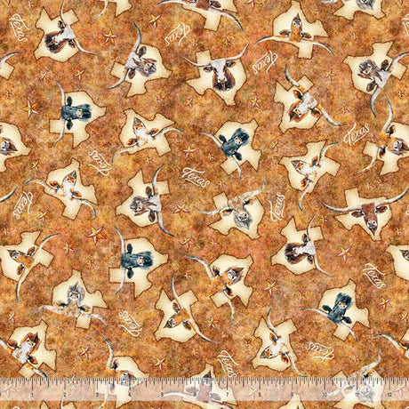 Cotton Print Texas Longhorns Rust Fabric 44/45"