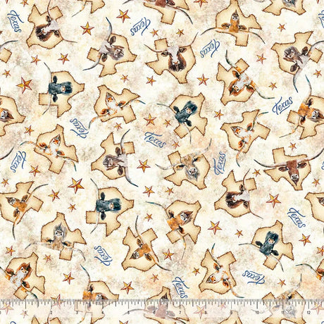 Cotton Fabric Texas Longhorns Tan 44/45"