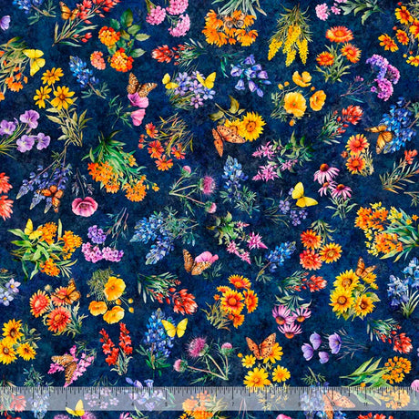 Cotton Print Texas Wildflowers Navy Fabric 44/45