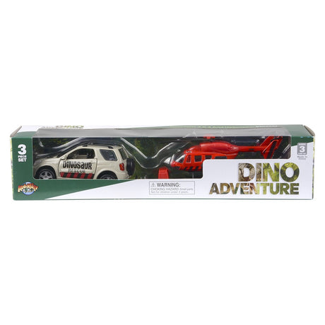 Dinosaur Die-Cast Rover and Helicopter Set