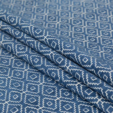 Chenille Jacquard - Denim Diamond Geometric - British Imported