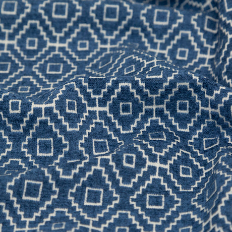 Chenille Jacquard - Denim Diamond Geometric - British Imported
