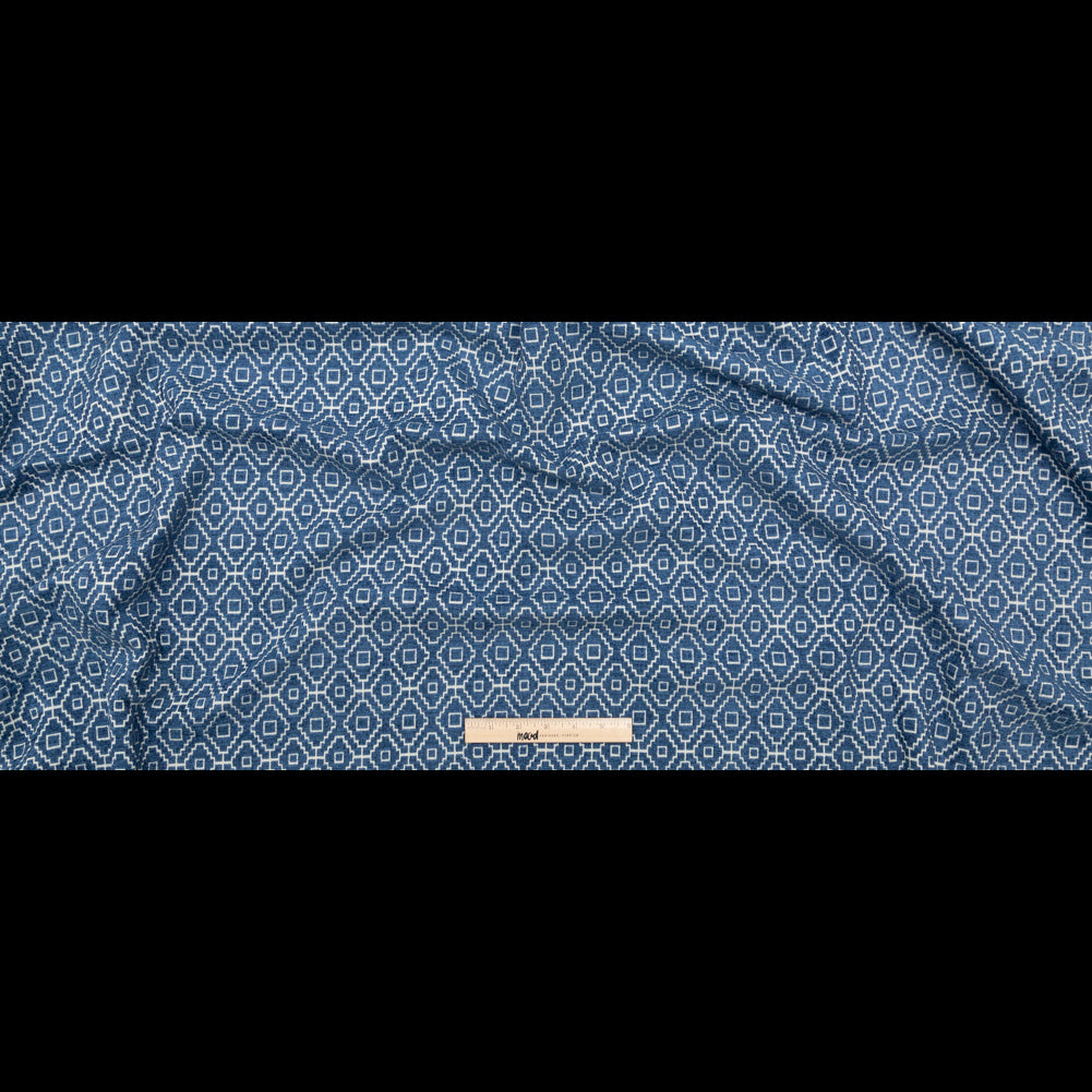 Chenille Jacquard - Denim Diamond Geometric - British Imported