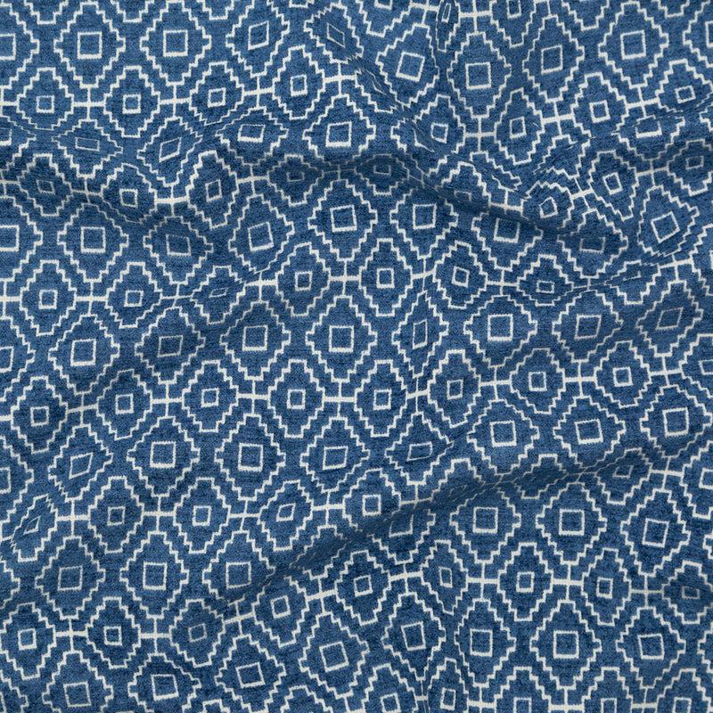 Chenille Jacquard - Denim Diamond Geometric - British Imported
