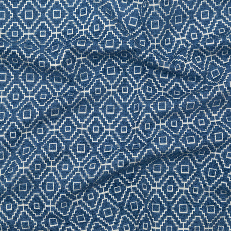 Chenille Jacquard - Denim Diamond Geometric - British Imported