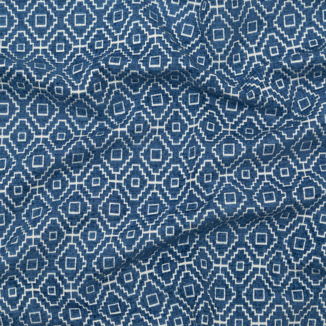 Chenille Jacquard - Denim Diamond Geometric - British Imported