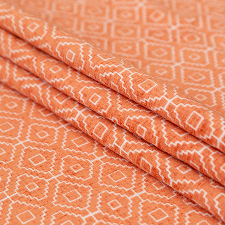 Chenille Jacquard - Nectarine Diamond Geometric - British Imported