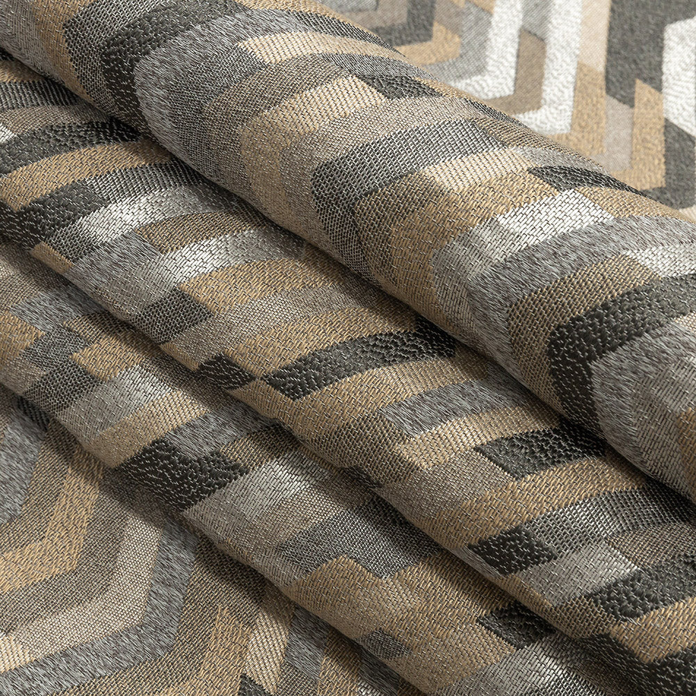 Polyester Jacquard - Graphite Tactile Zig Zags - British Imported