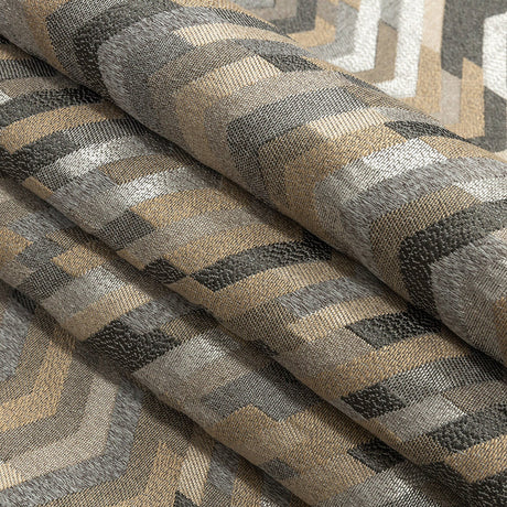 Polyester Jacquard - Graphite Tactile Zig Zags - British Imported