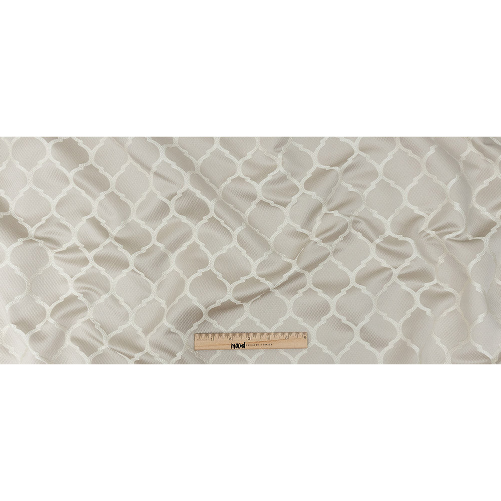 Satin-Faced Jacquard - Oyster Moroccan Quatrefoil - British Imported