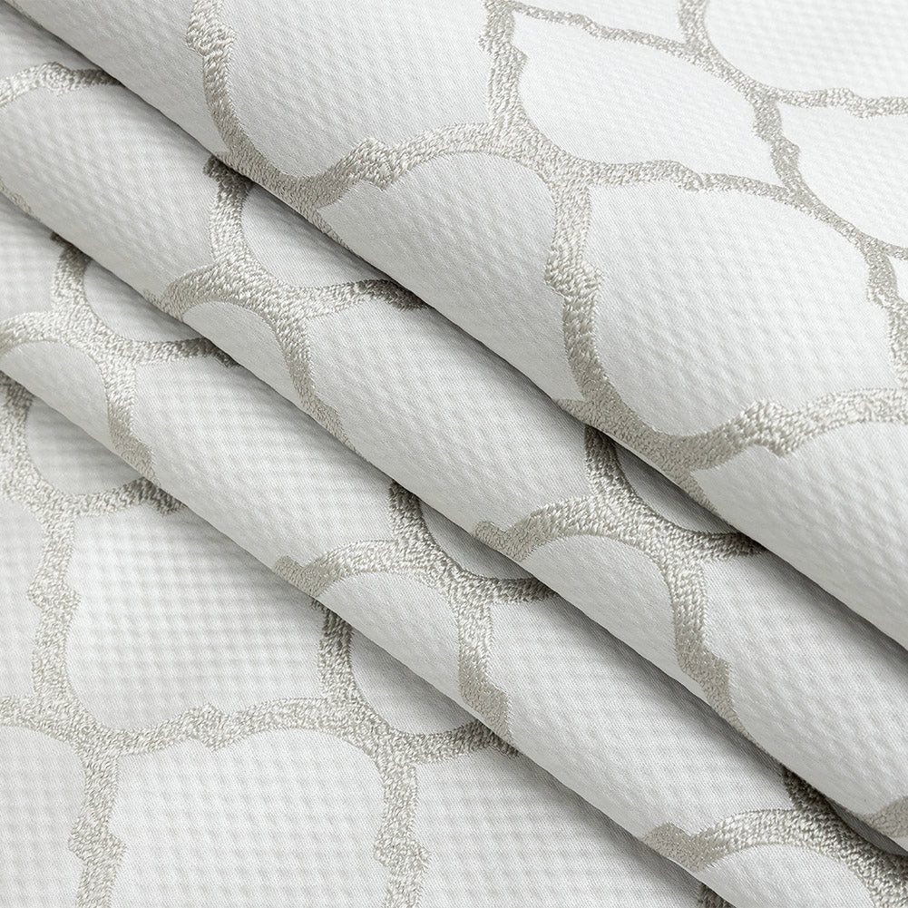 Satin-Faced Jacquard - Platinum Moroccan Quatrefoil - British Imported