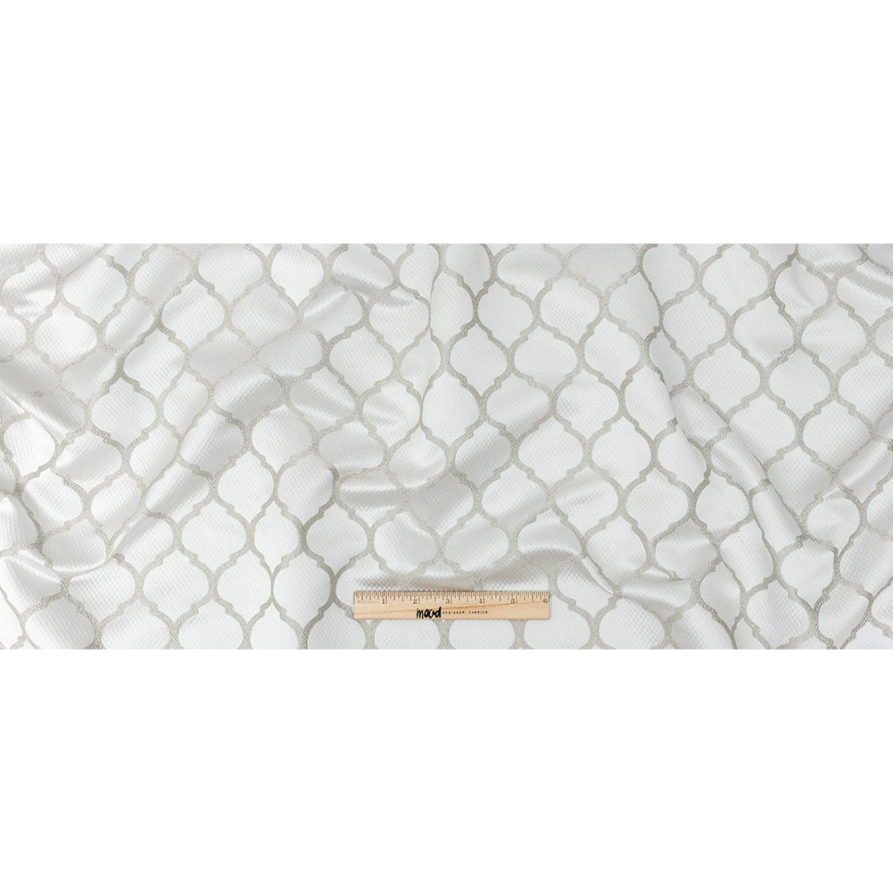 Satin-Faced Jacquard - Platinum Moroccan Quatrefoil - British Imported