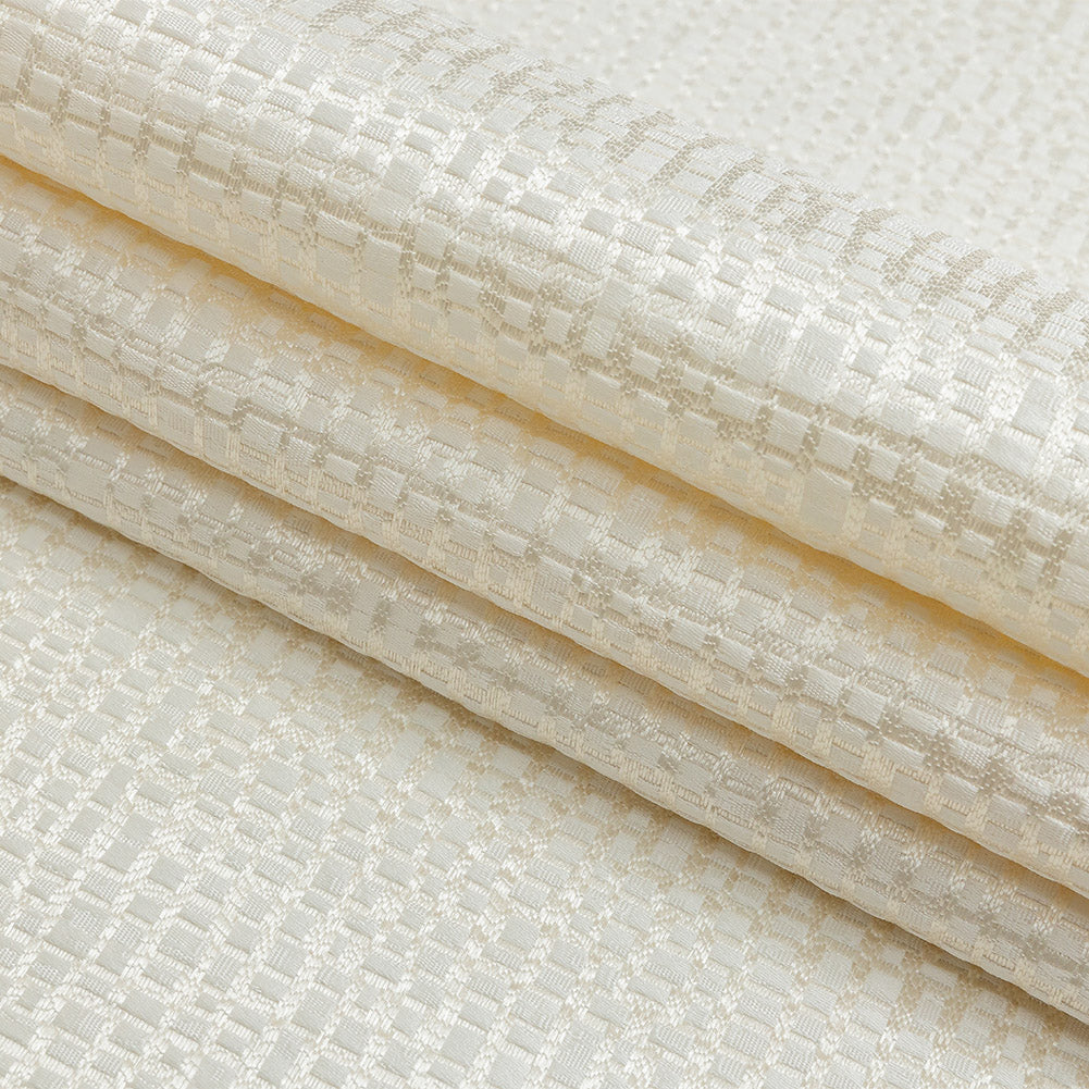 Polyester Jacquard - Ivory Grid - British Imported