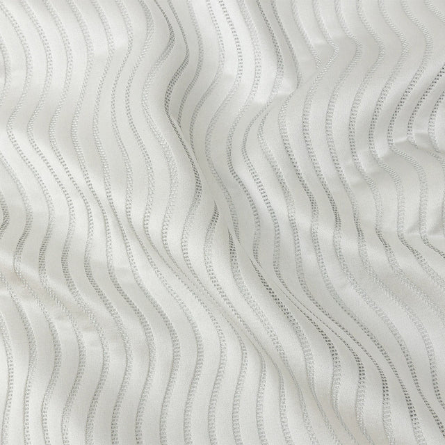 Satin-Faced Jacquard - Platinum Wavy Lines - British Imported