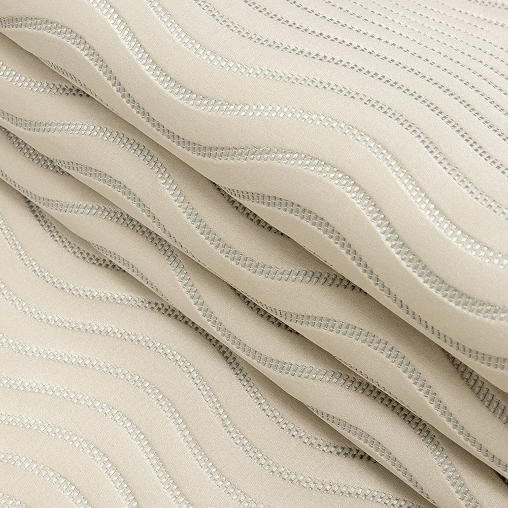 Satin-Faced Jacquard - Taupe Wavy Lines - British Imported