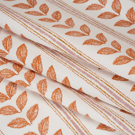 Cotton Canvas Print - Tangerine Leaves and Stripes - British Imported