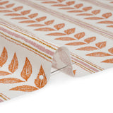Cotton Canvas Print - Tangerine Leaves and Stripes - British Imported