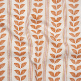 Cotton Canvas Print - Tangerine Leaves and Stripes - British Imported
