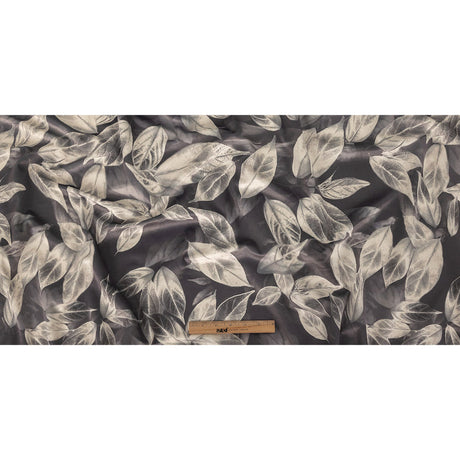 Polyester Knit Microvelvet Print - Slate Floating Leaves - British Imported