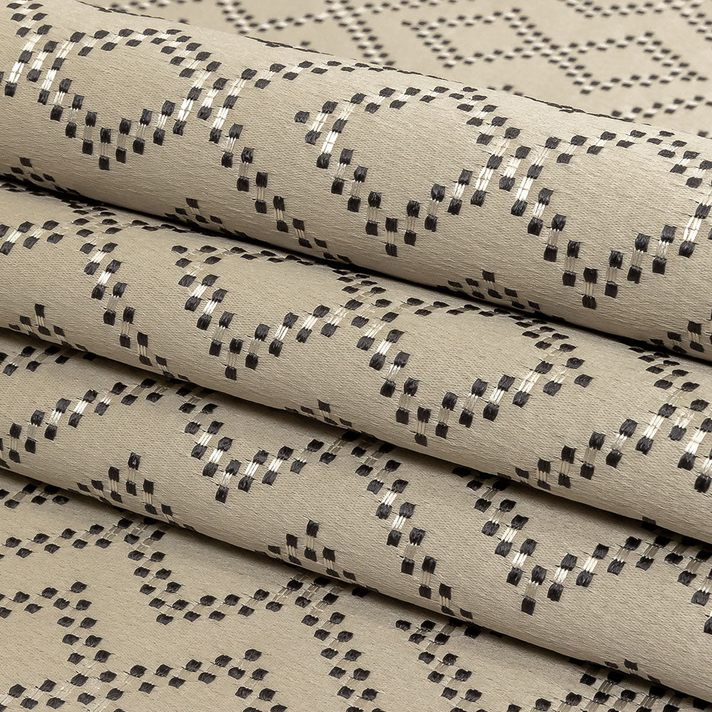 Recycled Polyester Jacquard - Champagne Geometric Diamonds - British Imported