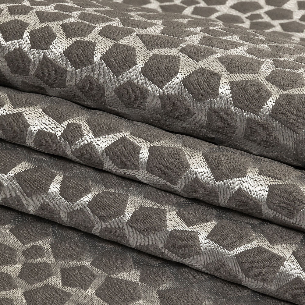 British Imported Graphite Satin-Faced Pentagonal Drapery Jacquard