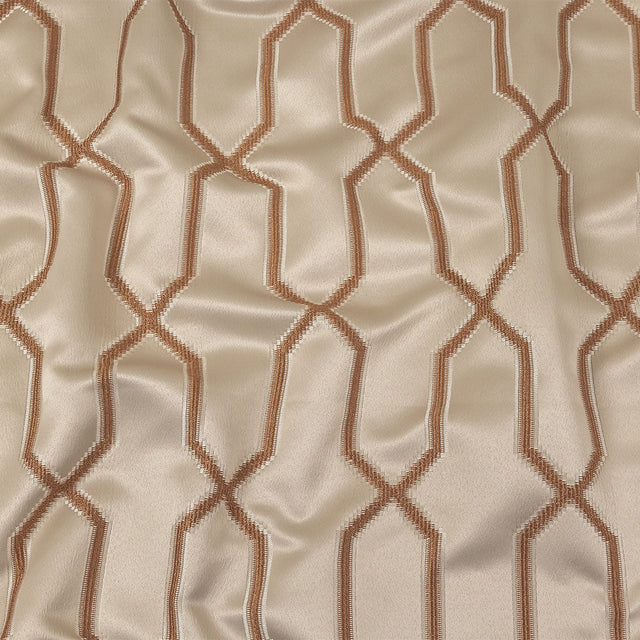 British Imported Copper Satin-Faced Geometric Drapery Jacquard